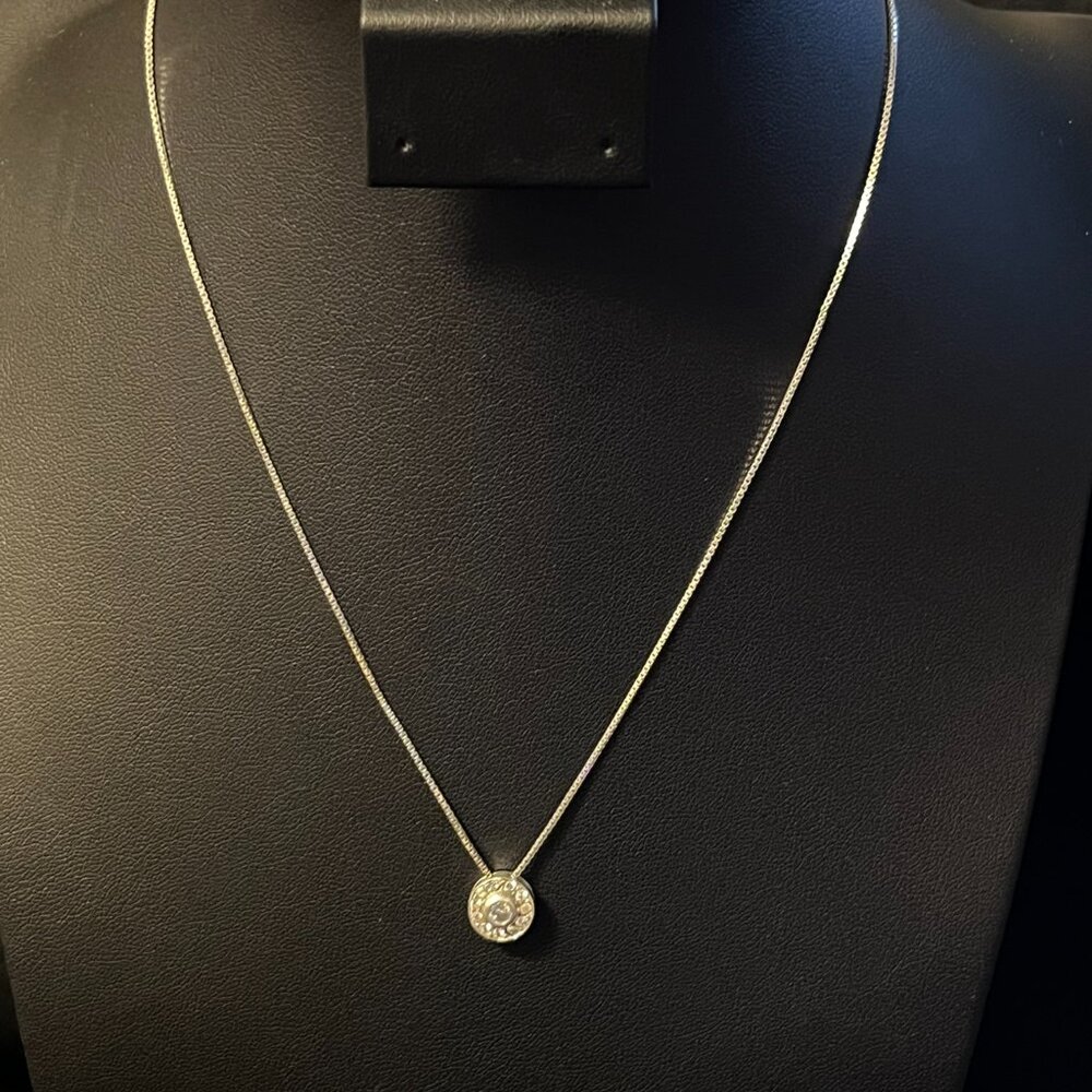 Carolee Sterling Silver White Crystal Halo Pendant  925 Silver Italian box chain